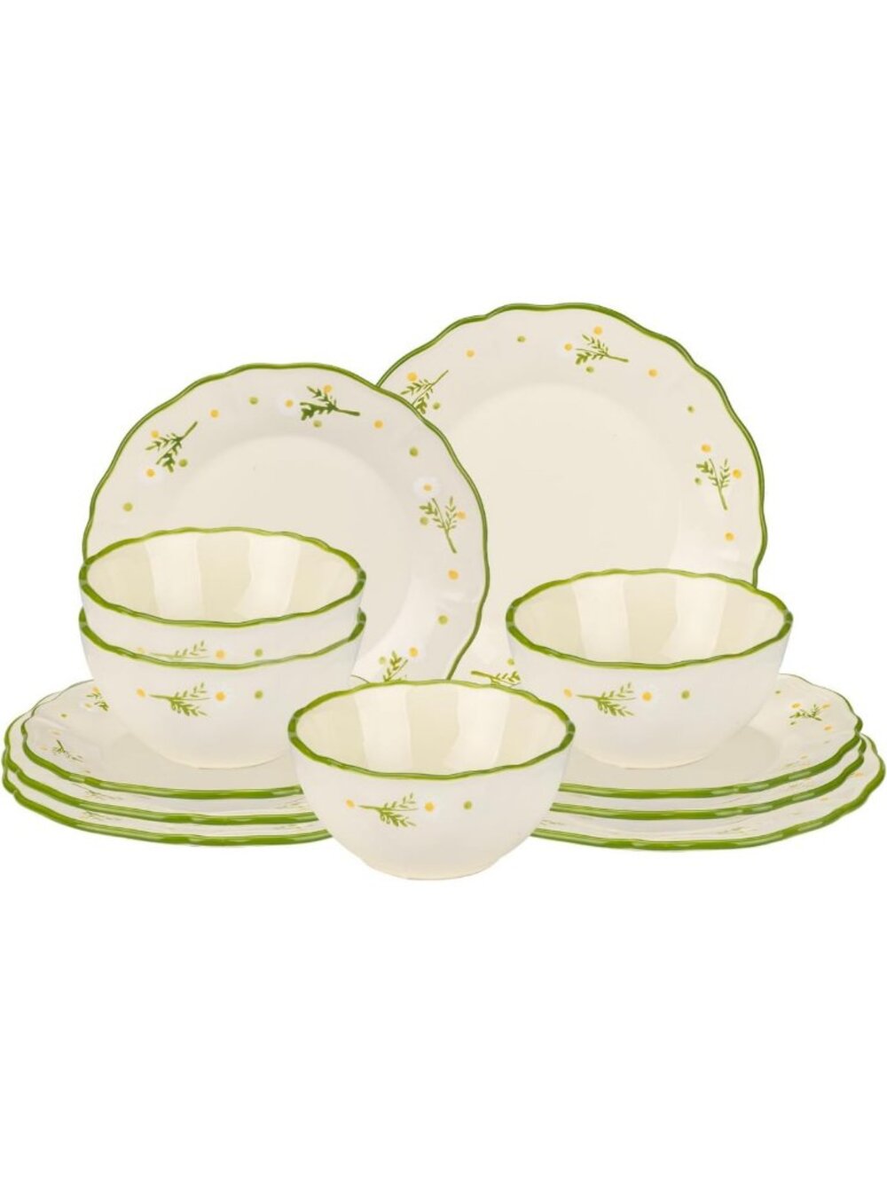 Hand-Painted Daisy Ceramic Dinnerware Set, 12-Piece Floral Dish Set for 4